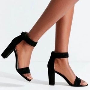 Jeffrey Campbell Lindsay Black Suede Leather Velcro Ankle Strap Heels, Sandals